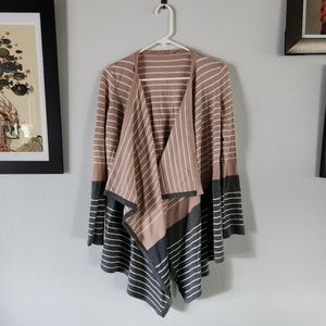 Beige and Gray Striped Cardigan